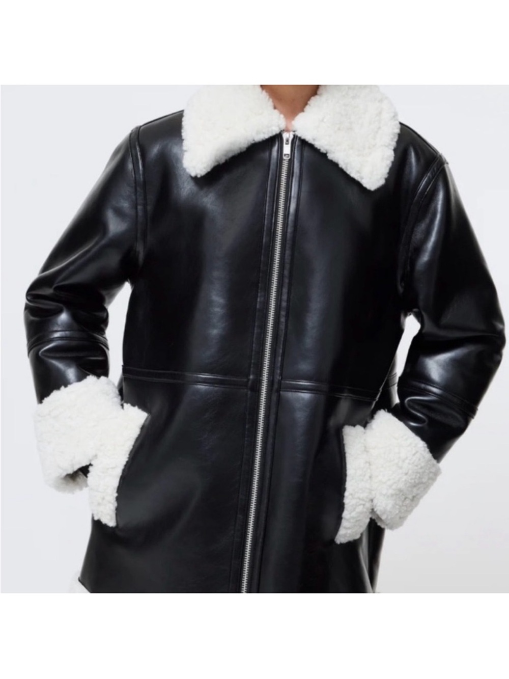 French Connection Black Jacket with White Sherpa Trim